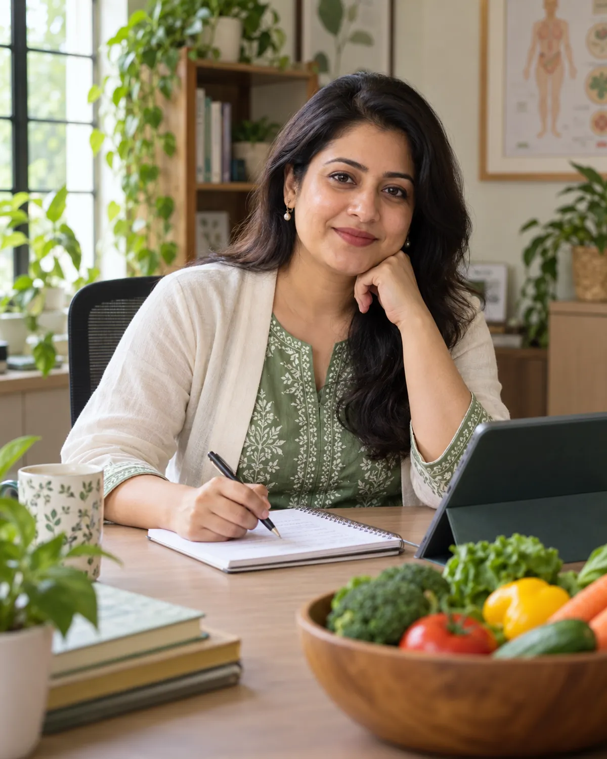 Ayesha Rahman, 36, Solo dietitian. AI-generated illustration.